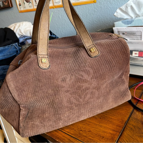 LOEWE Suede Rust / Brown Anagram Logo Boston Bag Vintage - Picture 1 of 10